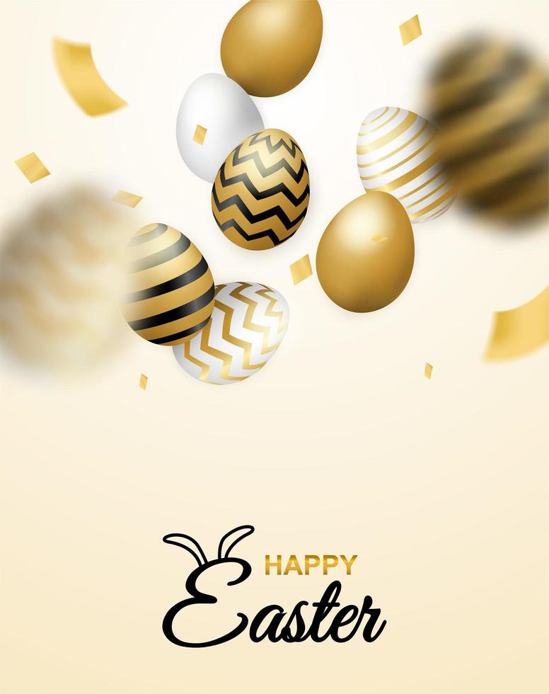 Cartel vertical de celebración de Pascua con huevos cayendo y confeti vector