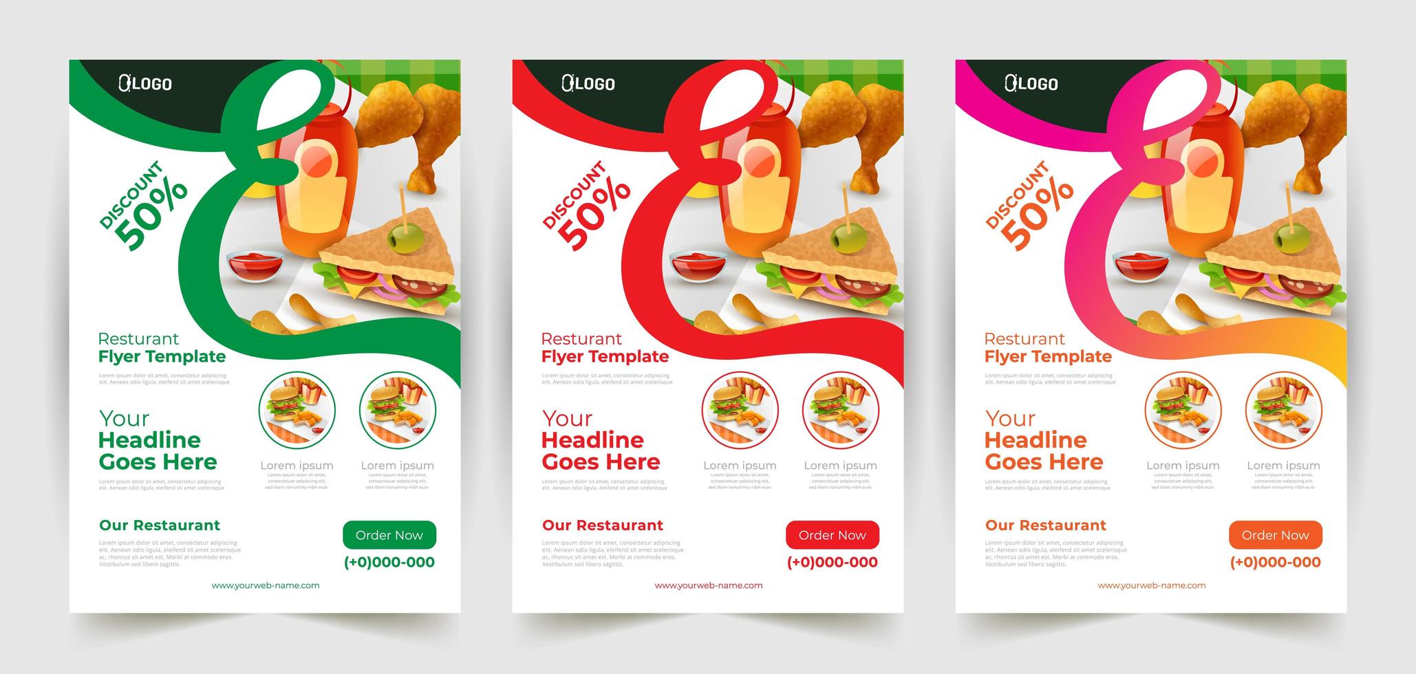 Restaurant Discount Flyer Set vector