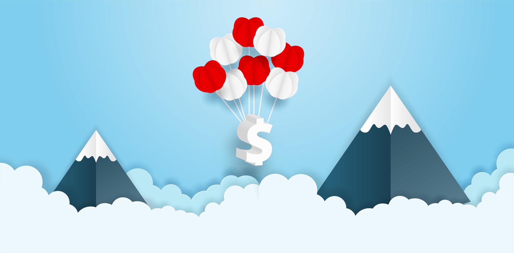 Dollar Sign Balloon Bouquet in Sky with Mountains vector