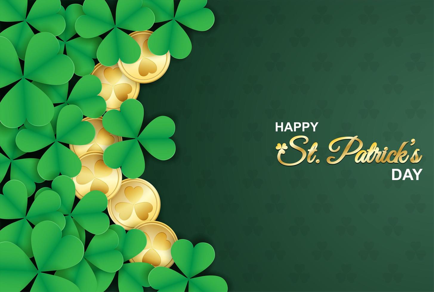 St. Patrick's Day Poster with Shamrocks and Gold Coins vector