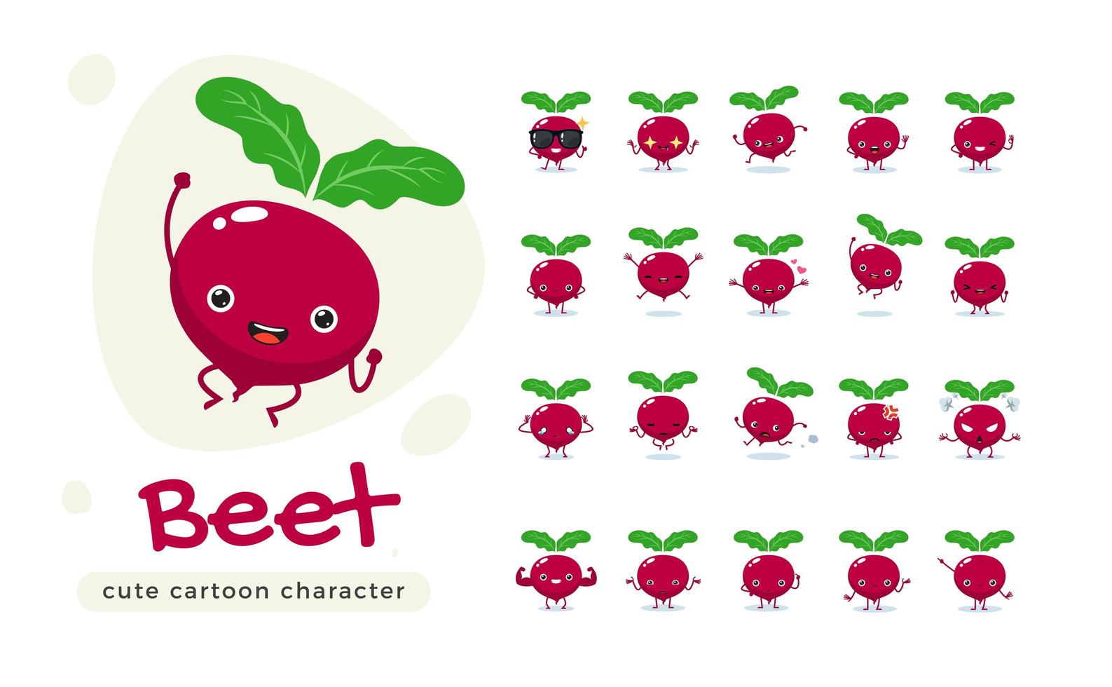 Cute Red Beet Character Set vector