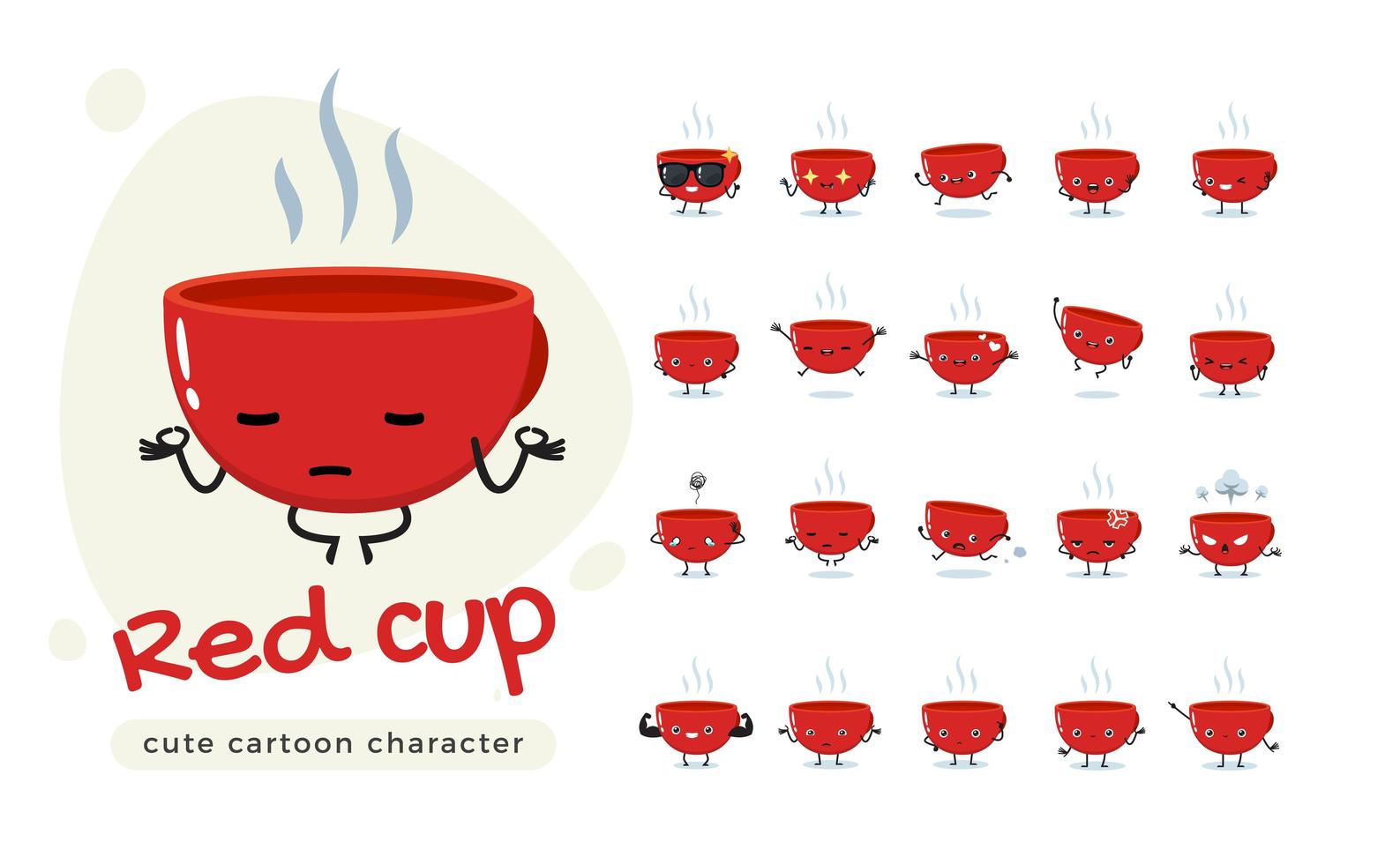 Red Cup Character Mascot Set vector