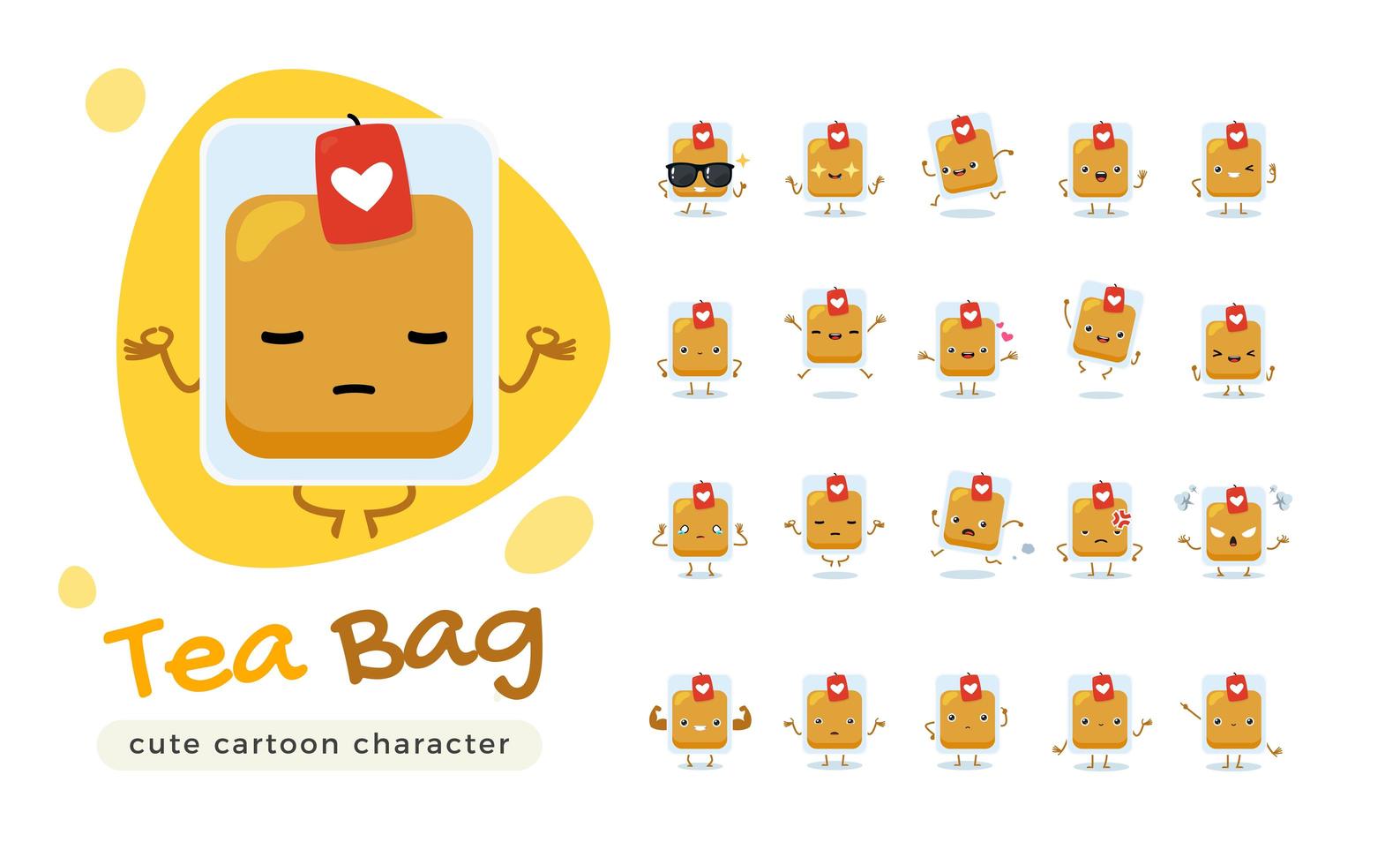 Mascot Of the Tea Bag Character Set vector