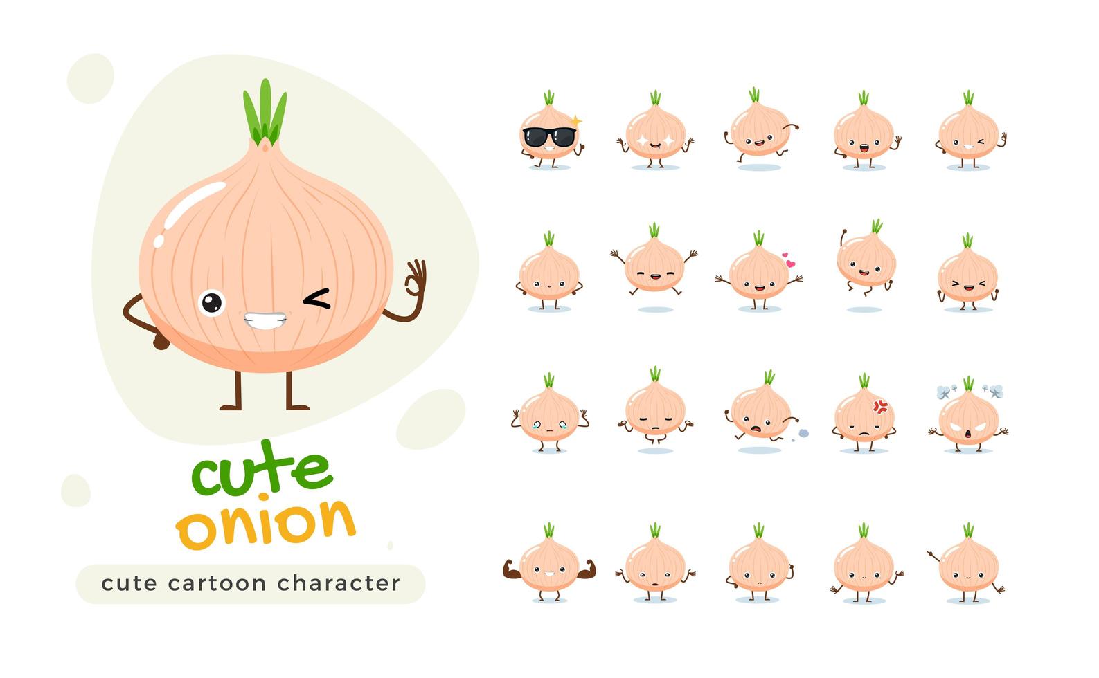 Cute Onion Character Set vector