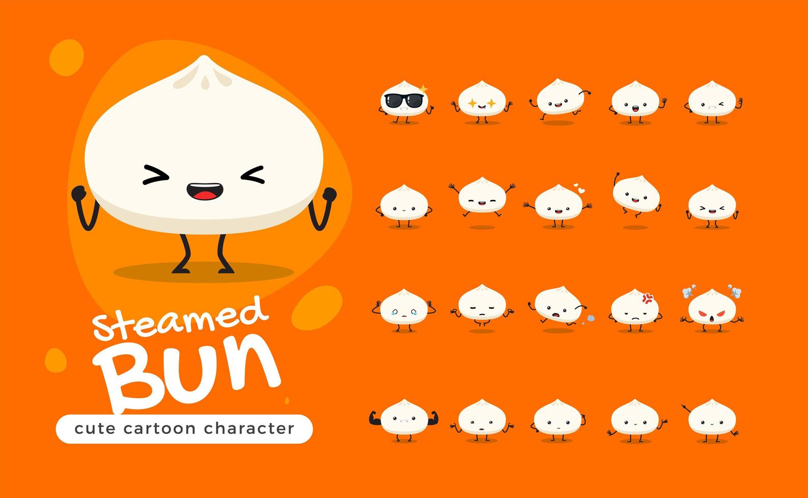 Cute Steamed Bun Character Set vector