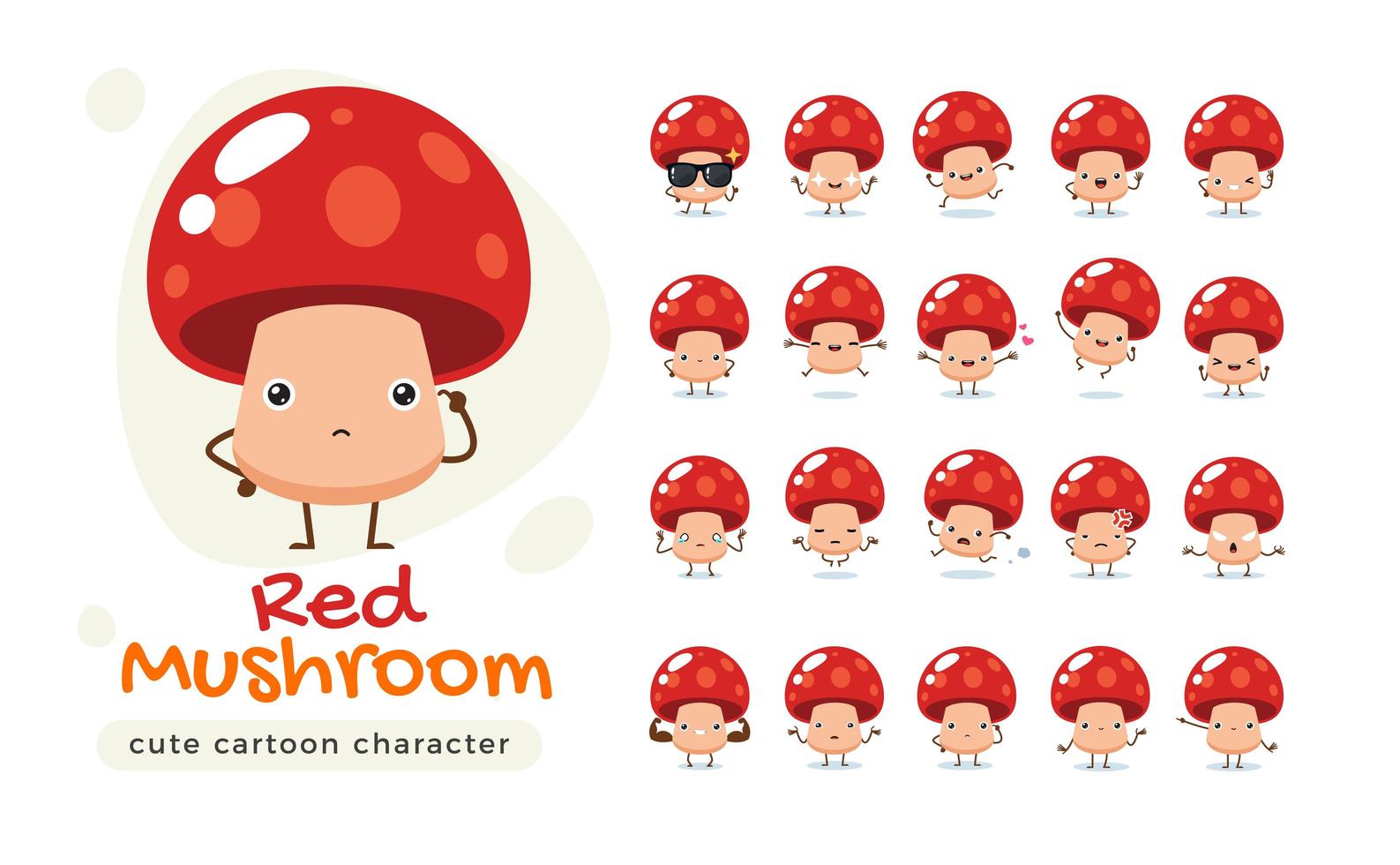 Red Mushroom Mascot Character Set vector