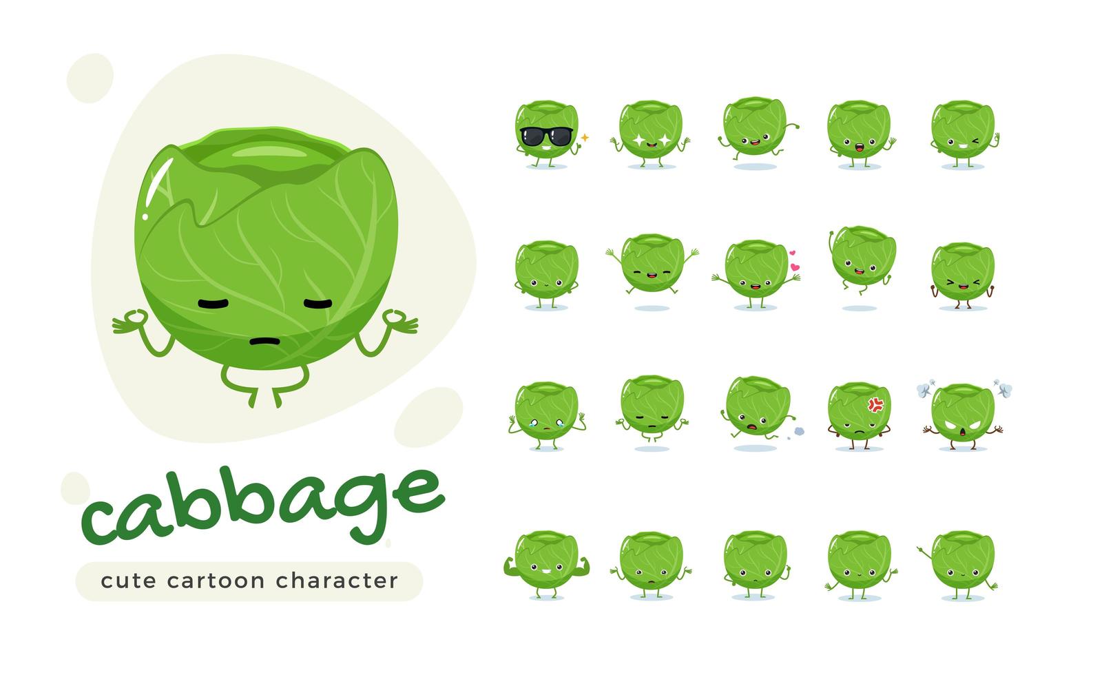 Cute Green Cabbage Character Set vector