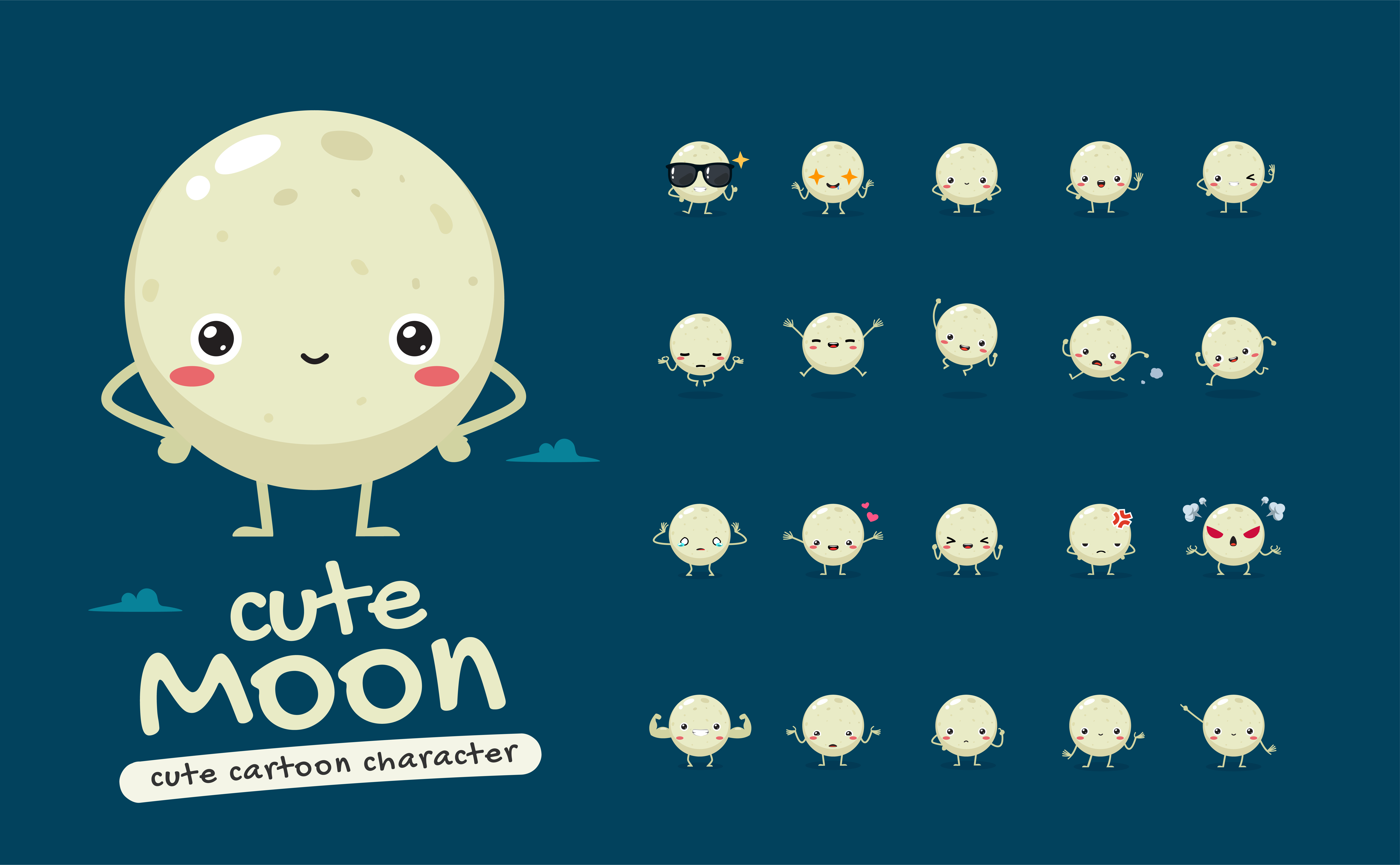 Download Cute Moon Mascot Character Set 830519 - Download Free Vectors, Clipart Graphics & Vector Art
