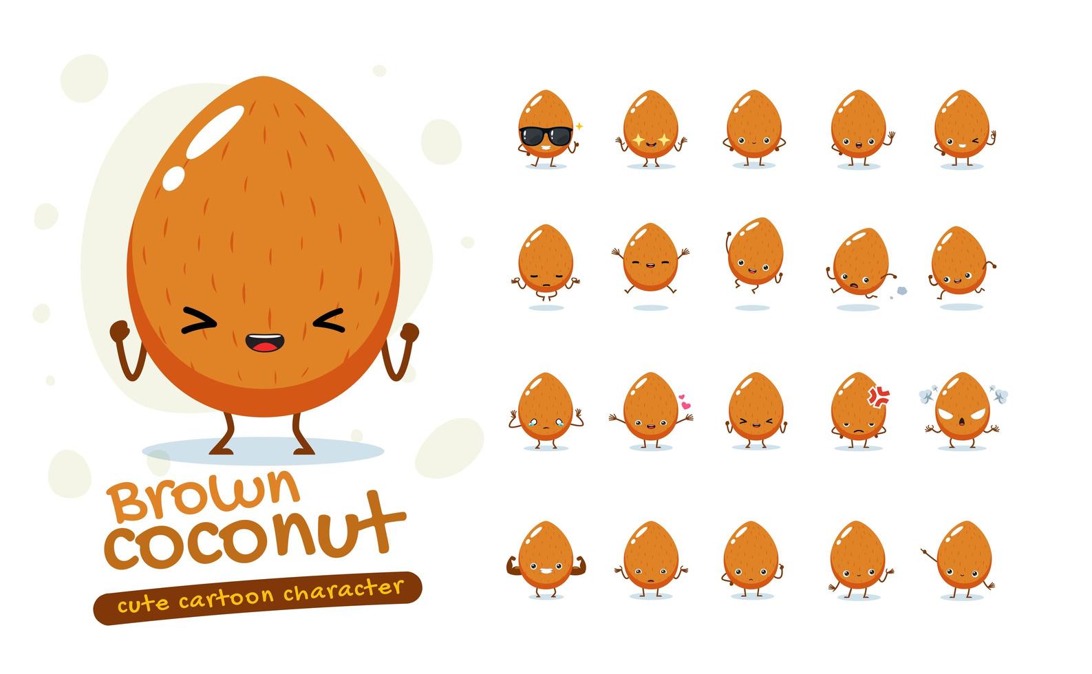 Brown Coconut Mascot Character Set vector