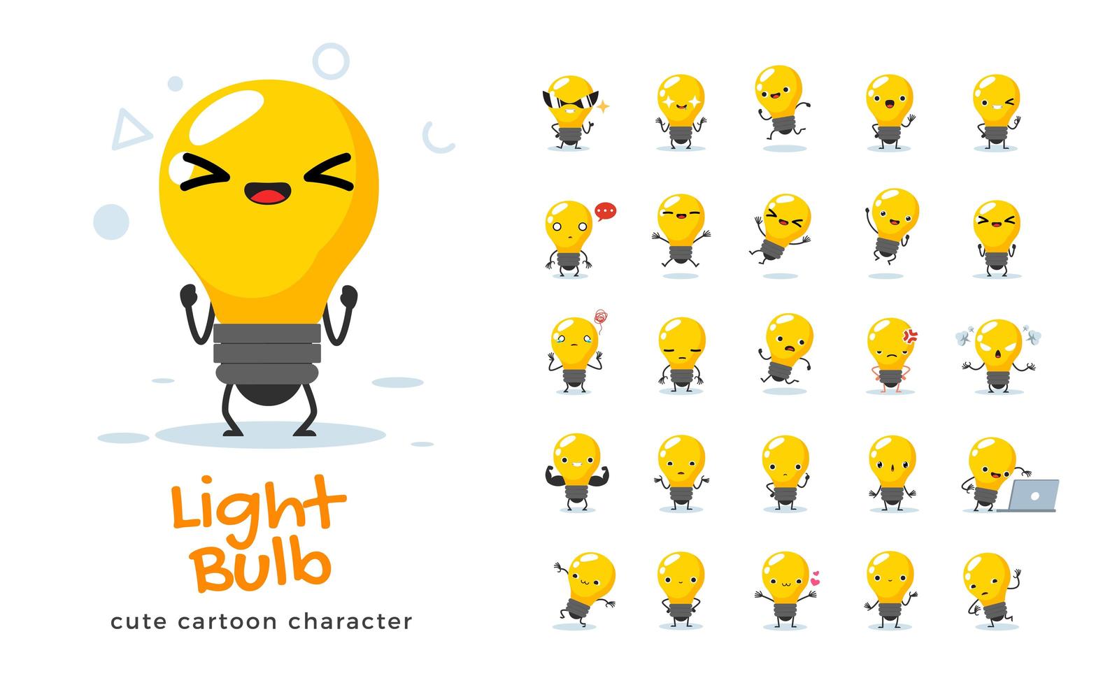 Light Bulb Mascot Character Set vector