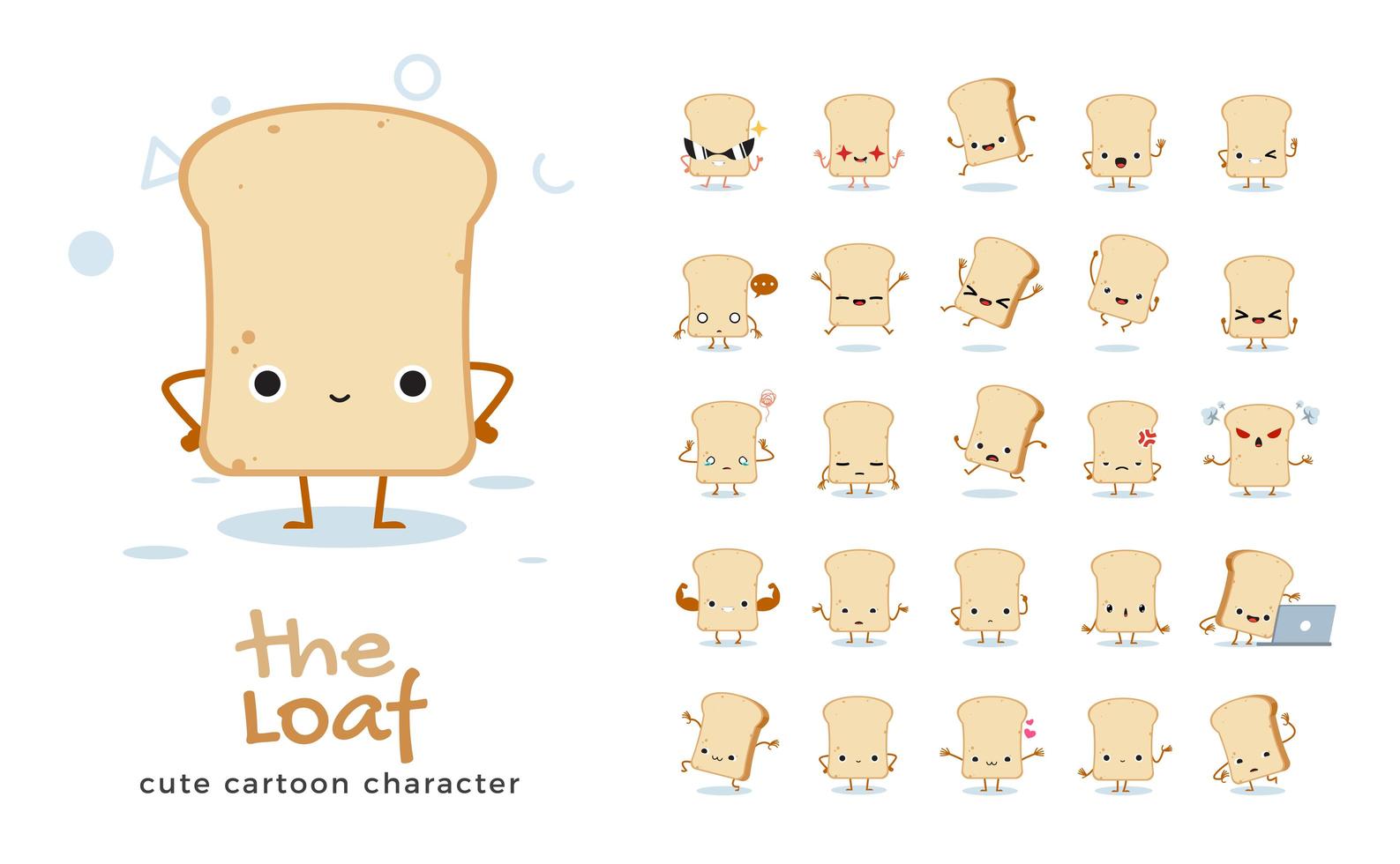 conjunto de caracteres de la mascota de la barra de pan vector