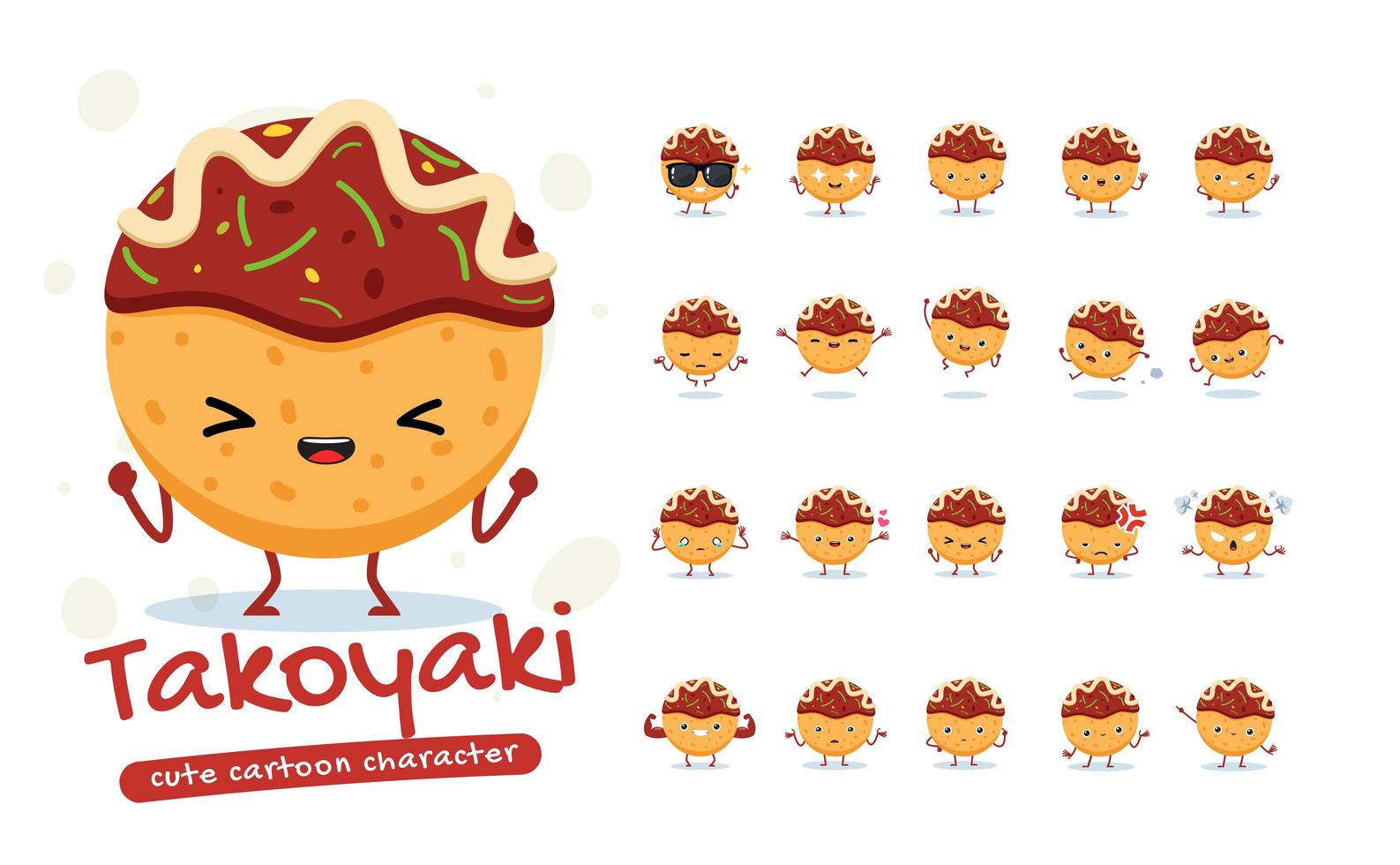 conjunto de caracteres de la mascota takoyaki vector