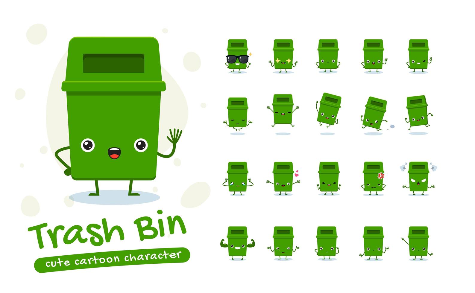 Trash Bin Mascot Character Set vector