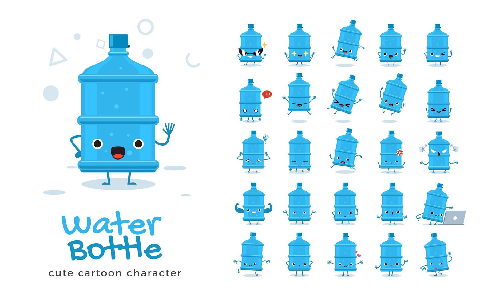 conjunto de caracteres de la mascota de la botella de agua vector