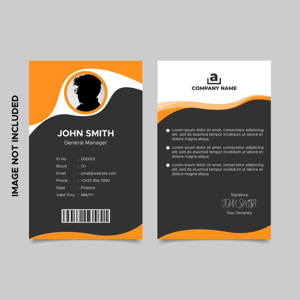 plantilla de tarjeta de identificación de empleado naranja negro vector