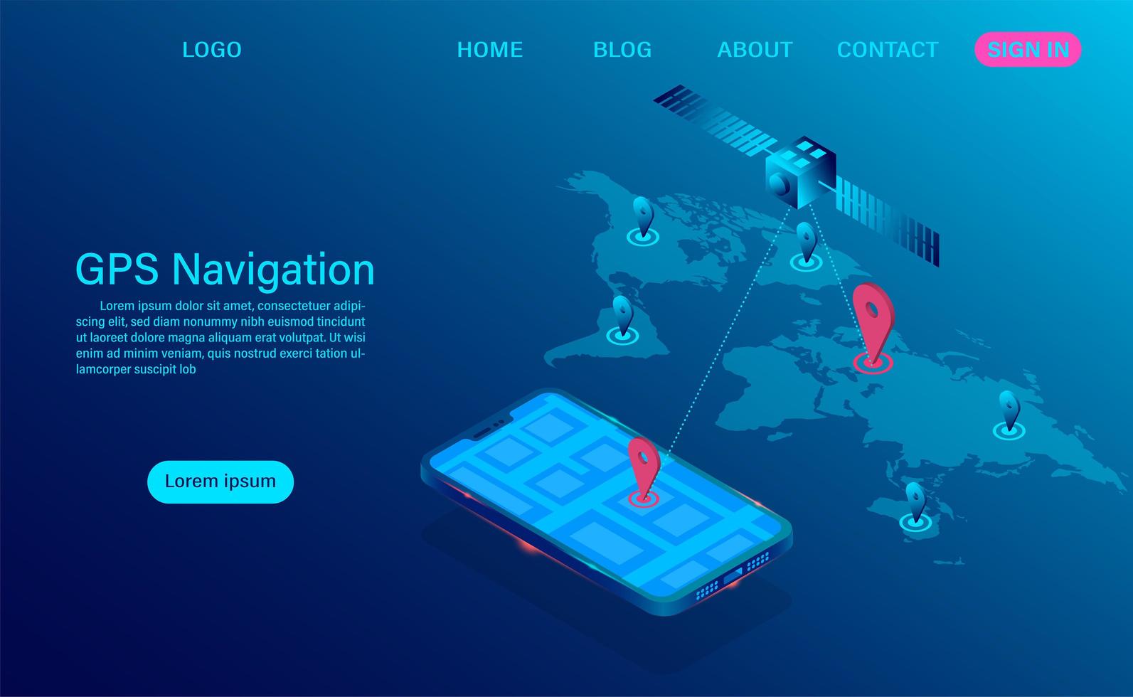 concepto de navegación gps con satélite y teléfono vector