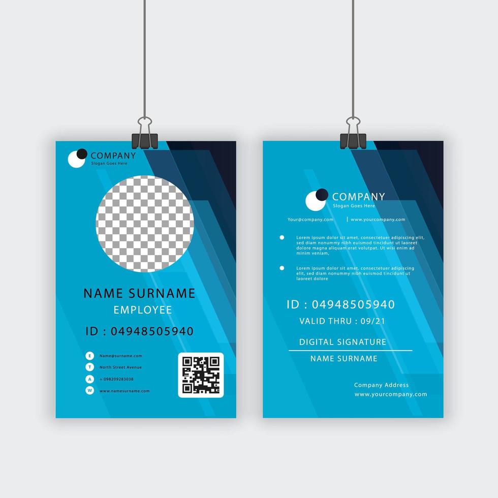 Blue Angled Design Employee ID card Template vector