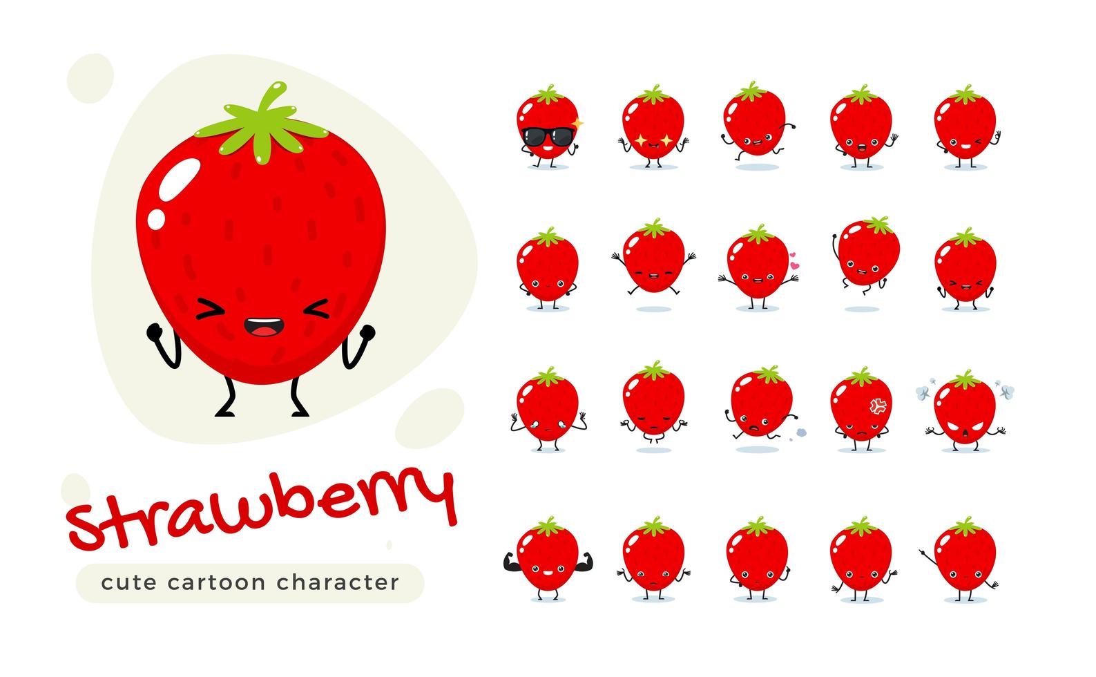 Red Strawberry Cute Character Set vector