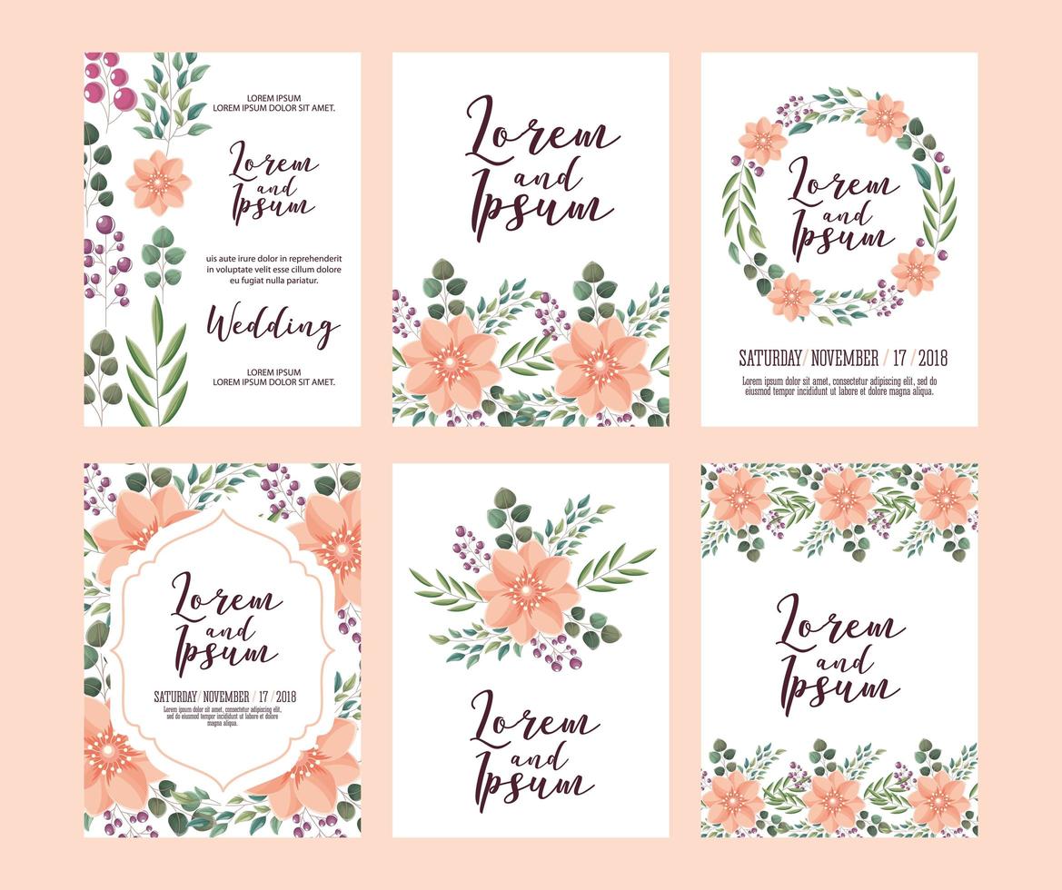 conjunto de conjunto de tarjeta de boda floral vector