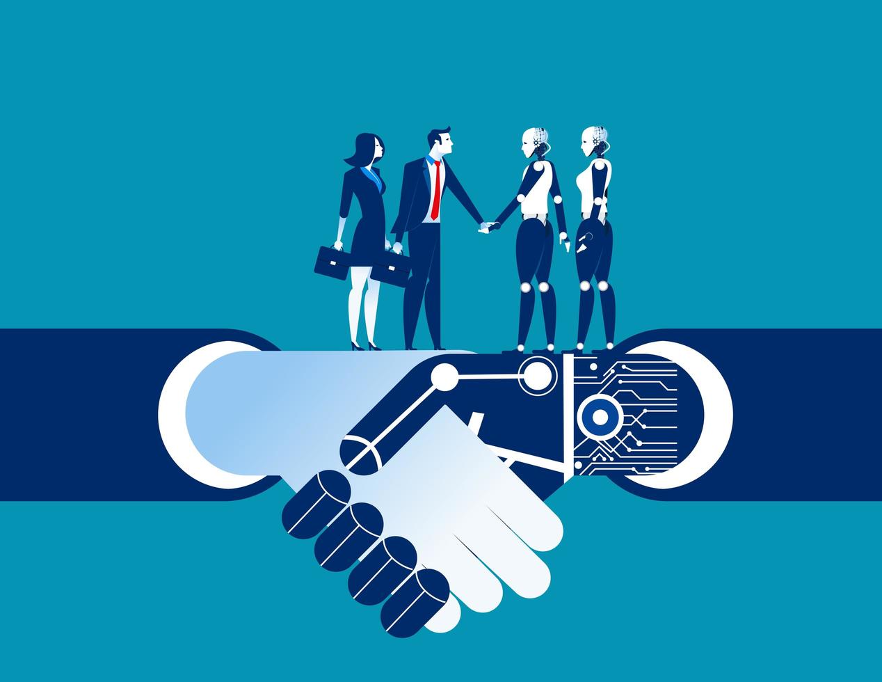 Humans and Robots Shaking Hands  vector