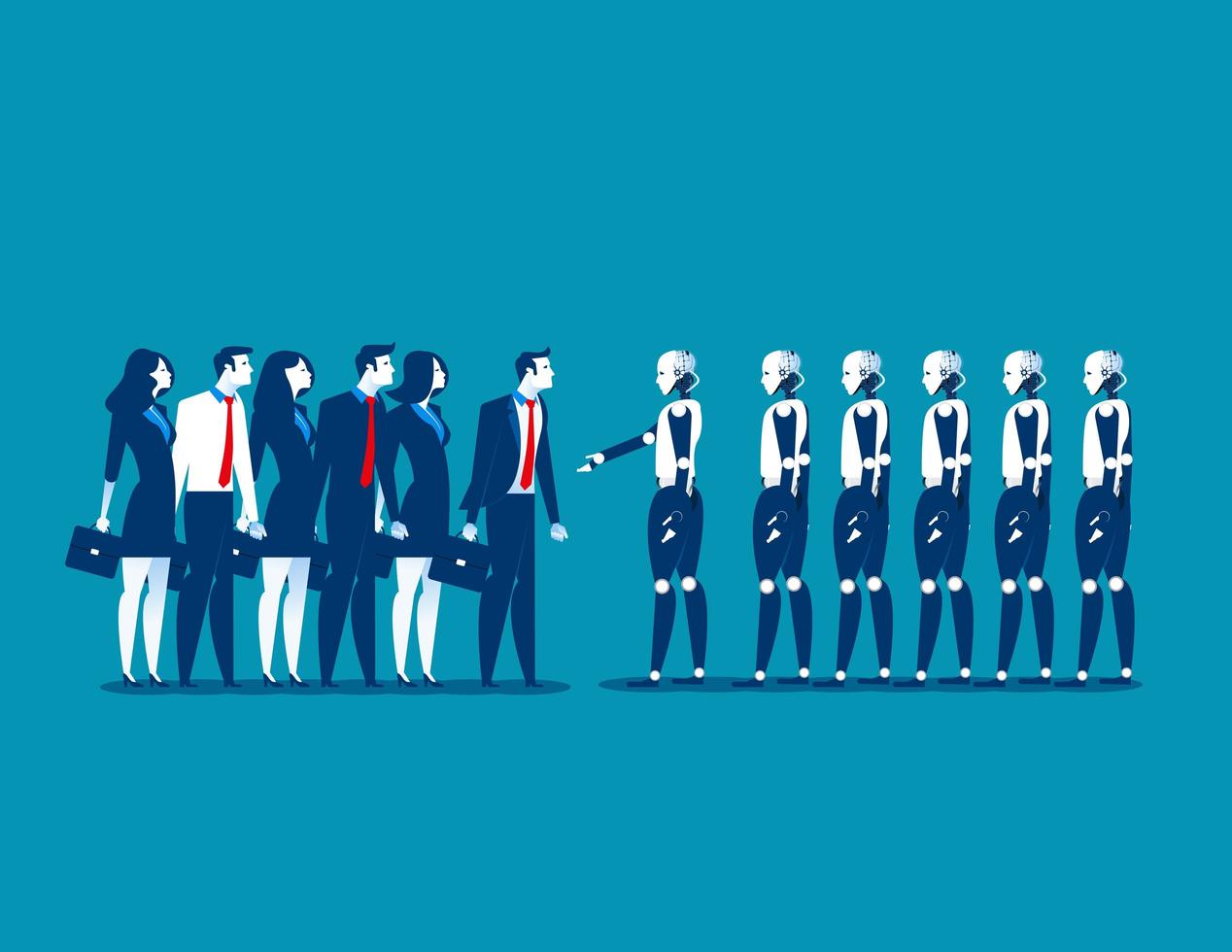 Groups of Robots and Human Businesspeople Shaking Hands vector