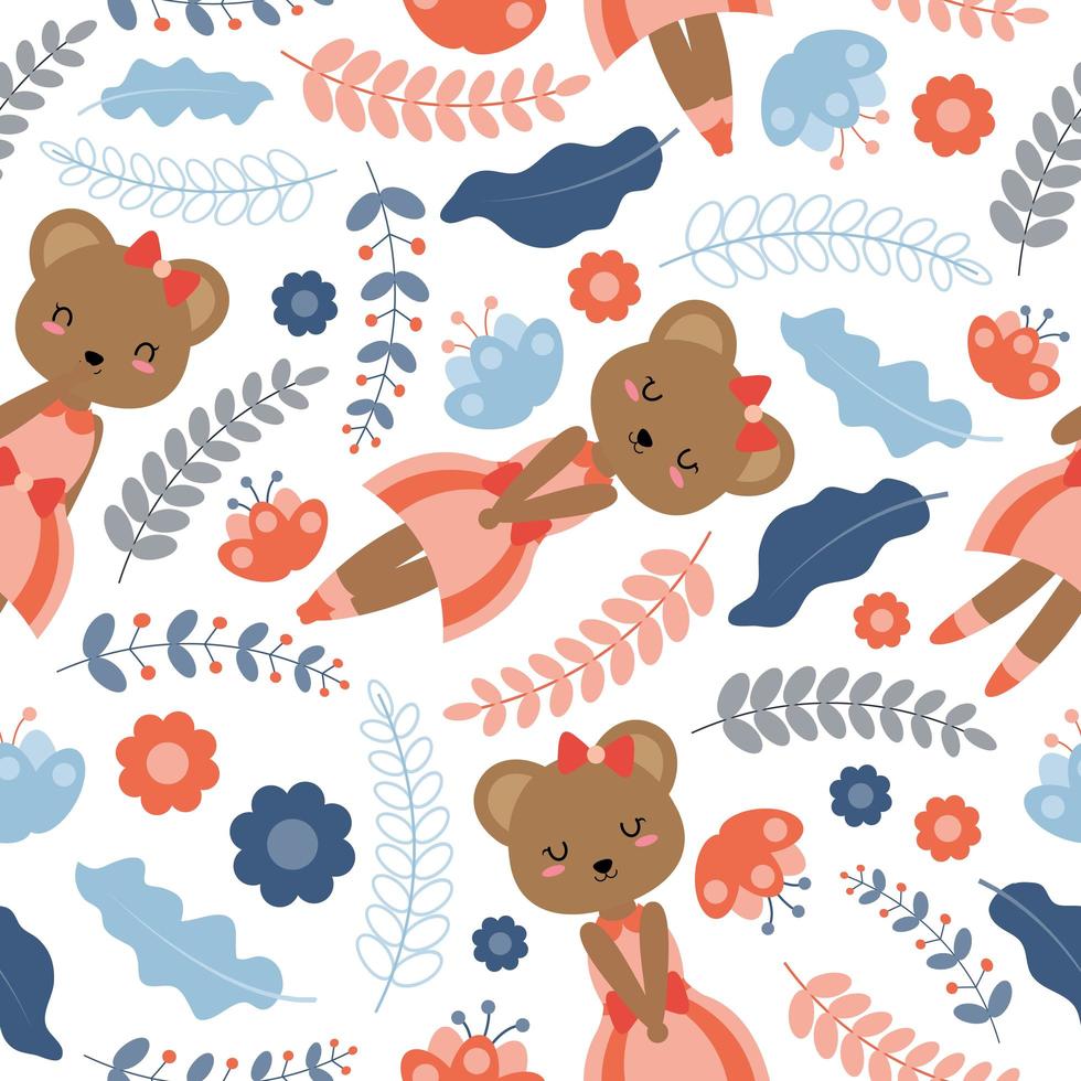 Bear And Flowers Seamless Pattern vector