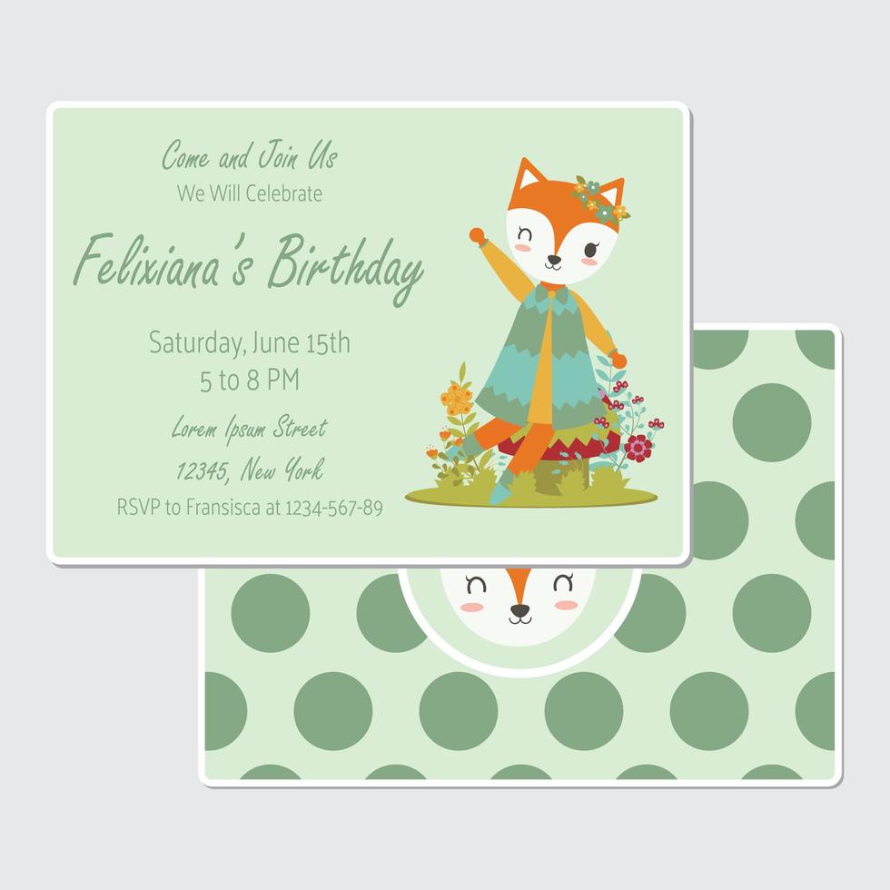 zorro se sienta en seta para tarjeta de cumpleaños vector