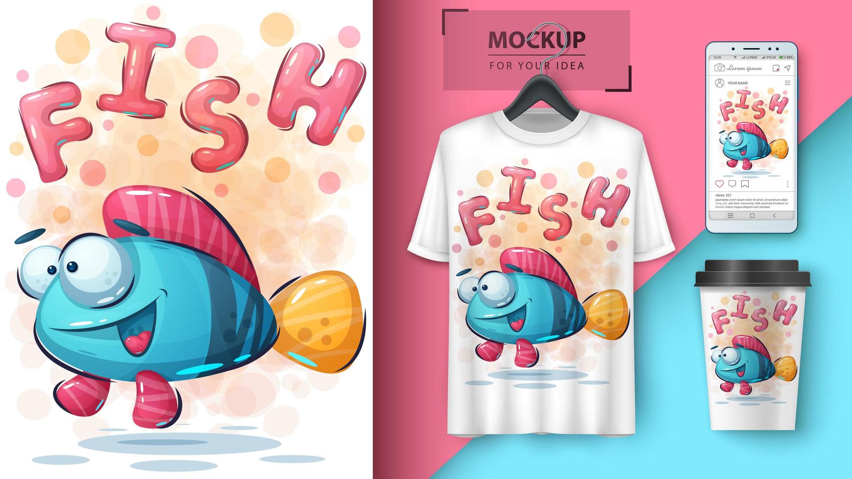 Crazy fish t-shirt  vector