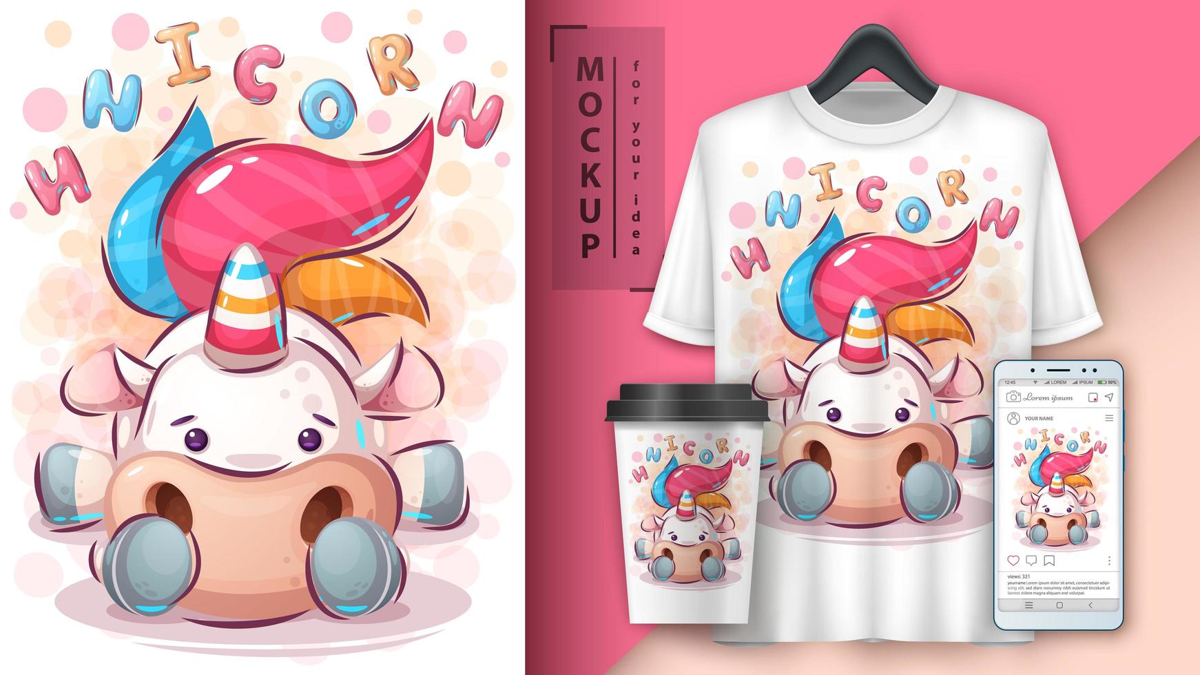 Cute unicorn merchandising  vector