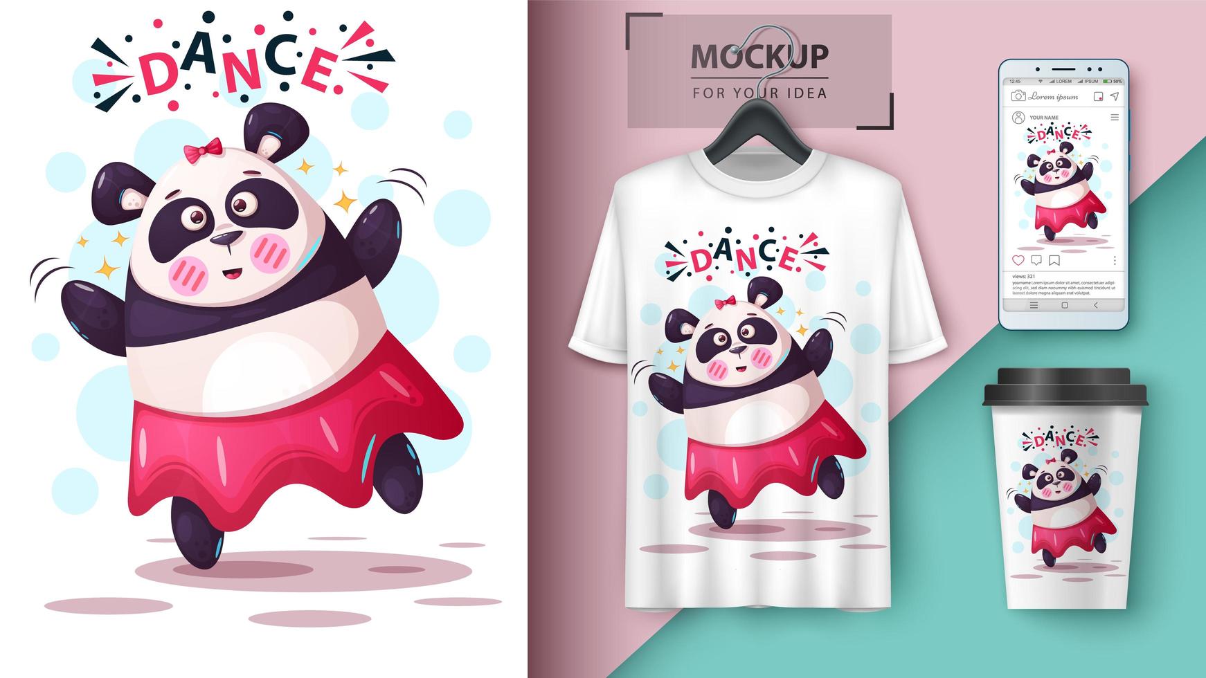 Dancing panda Mock ups  vector