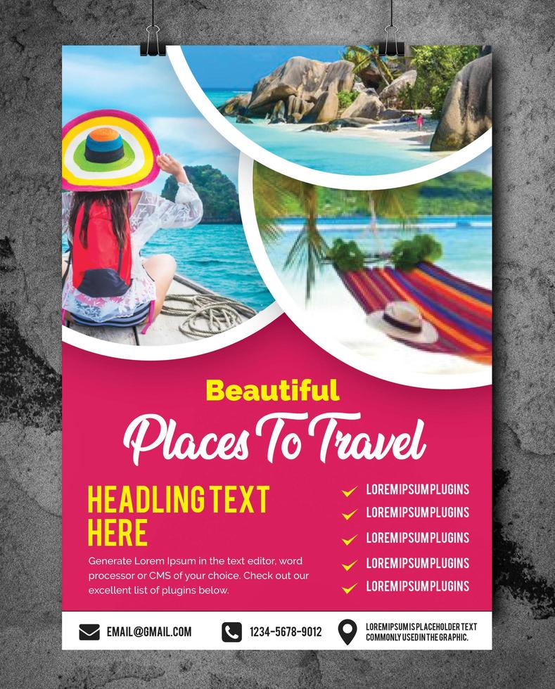 Travel flyer with editable text vector