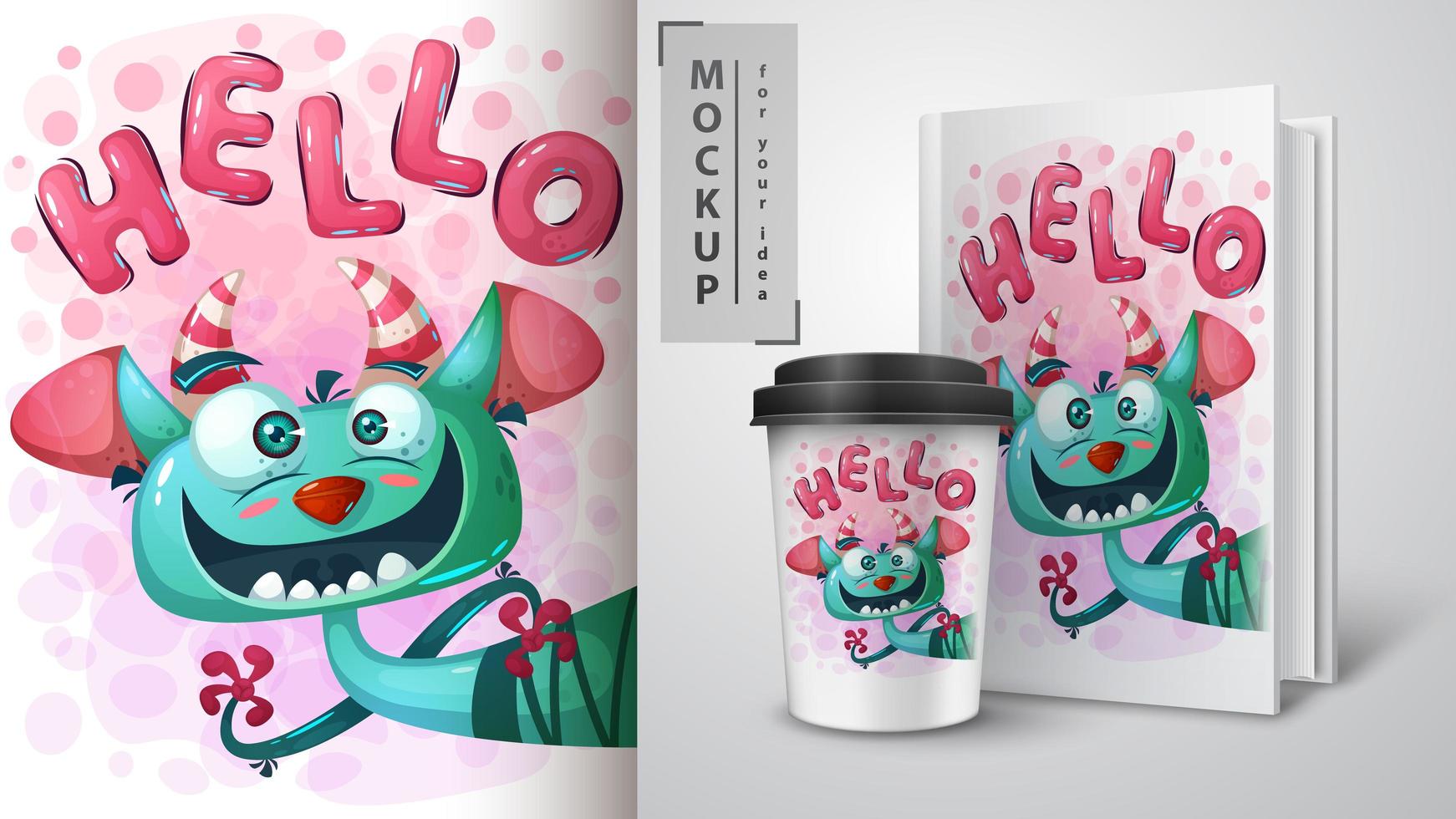 Hello monster poster  vector