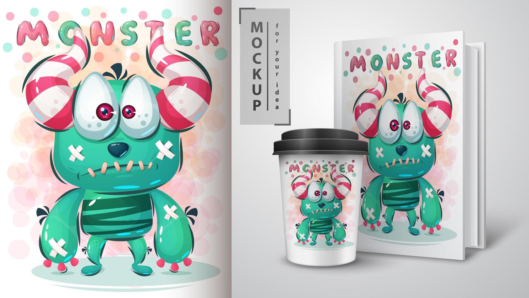 Sad monster card and merchandising vector