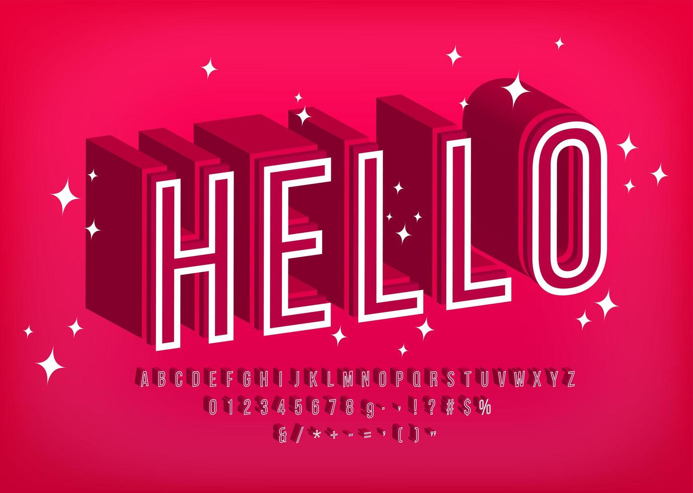 Modern 3D font Hello, Outline alphabet vector