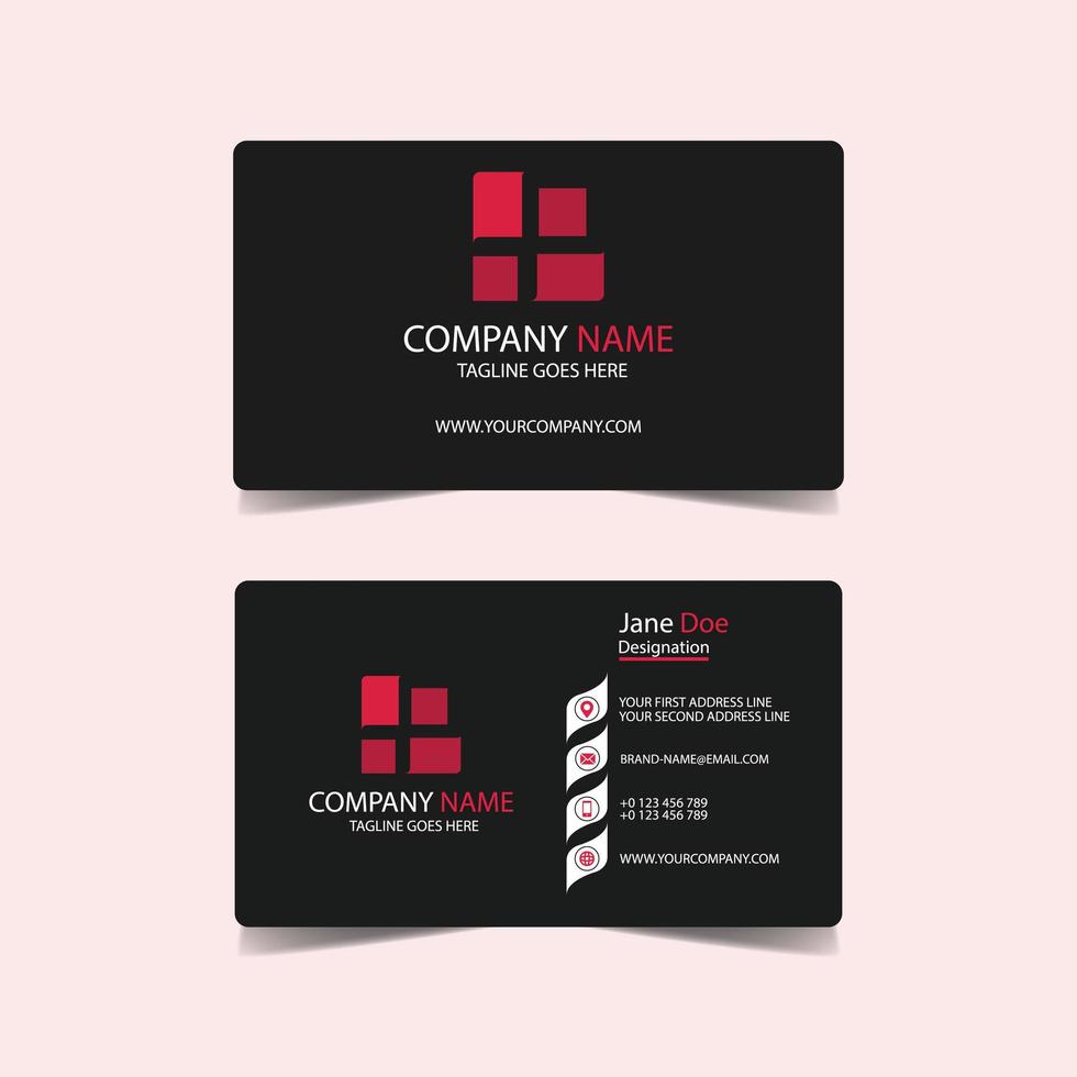 Business Card Template in Black with Red Square Design vector