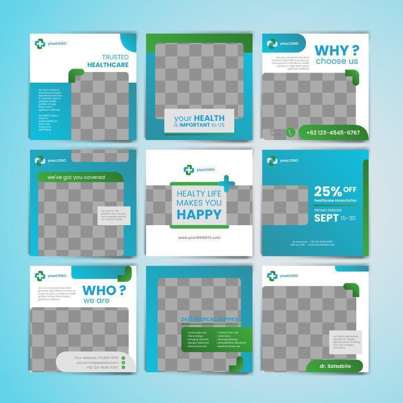 Medical Social Media Post Template in Blue and Green vector