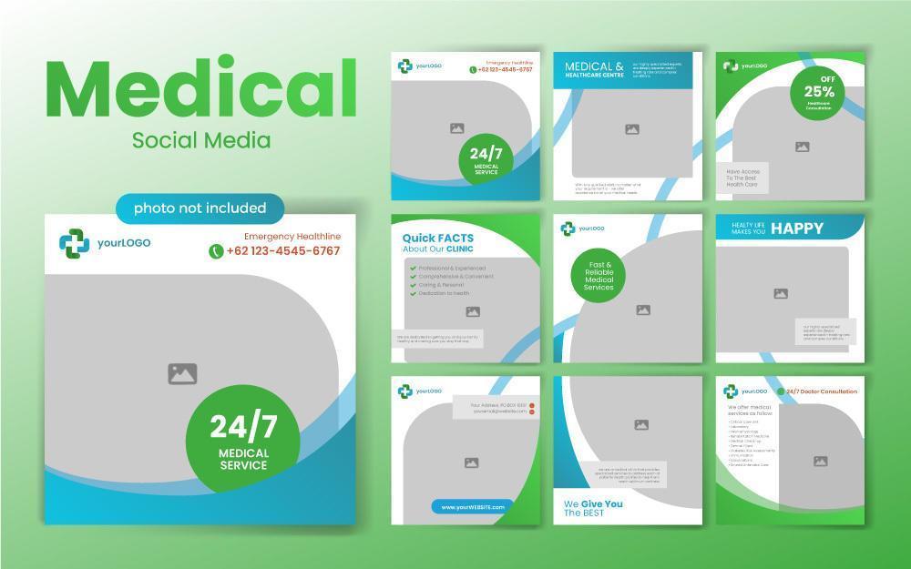 plantilla de publicación médica en redes sociales en verde y azul vector