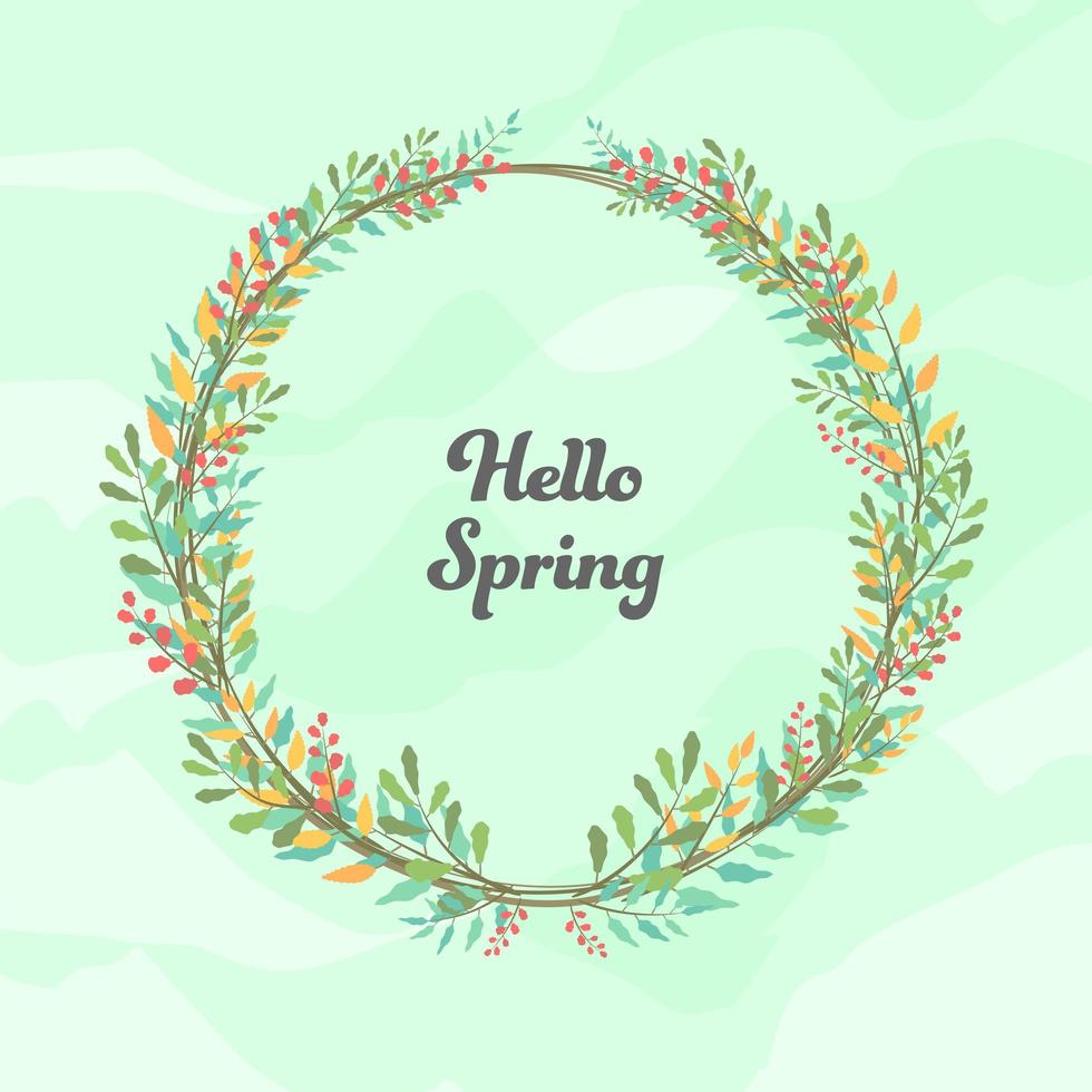 Hello Spring watercolor branch flower wreath vector