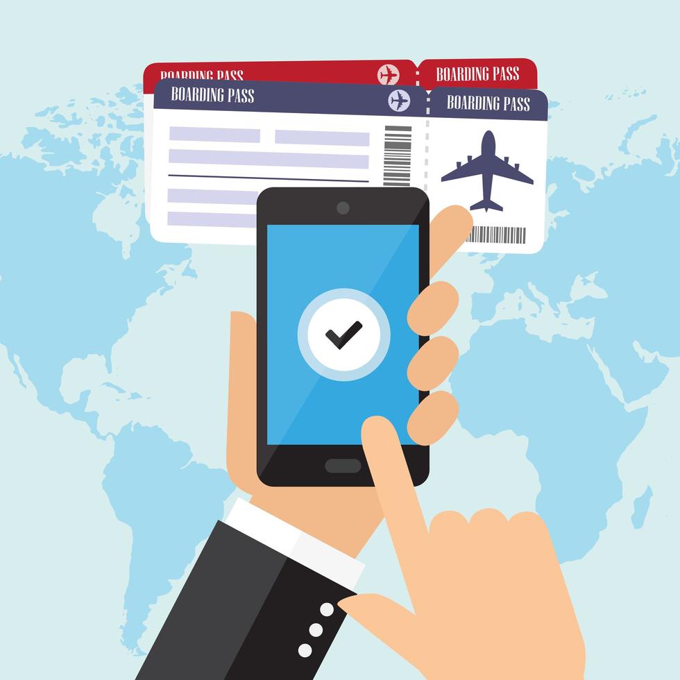 Booking Airplane Tickets on Phone vector