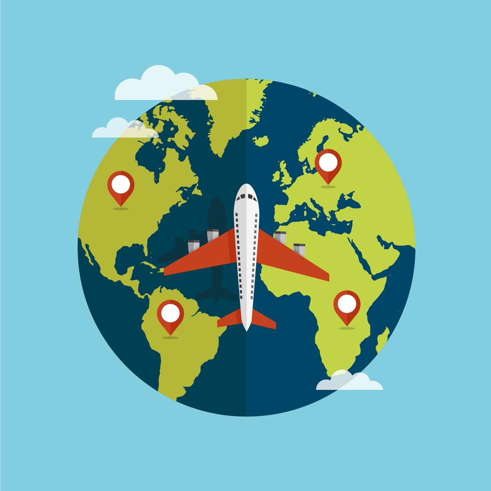 Airplane Travelling Around Globe vector