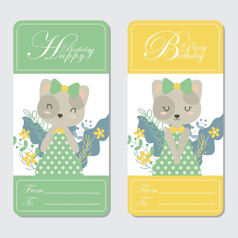 Cute Cat And Flowers For Birthday Card vector