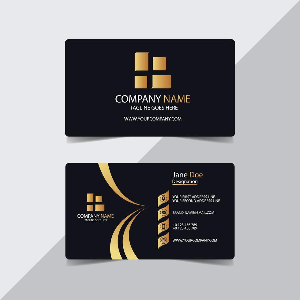 Black Business Card Template with Gold Details vector