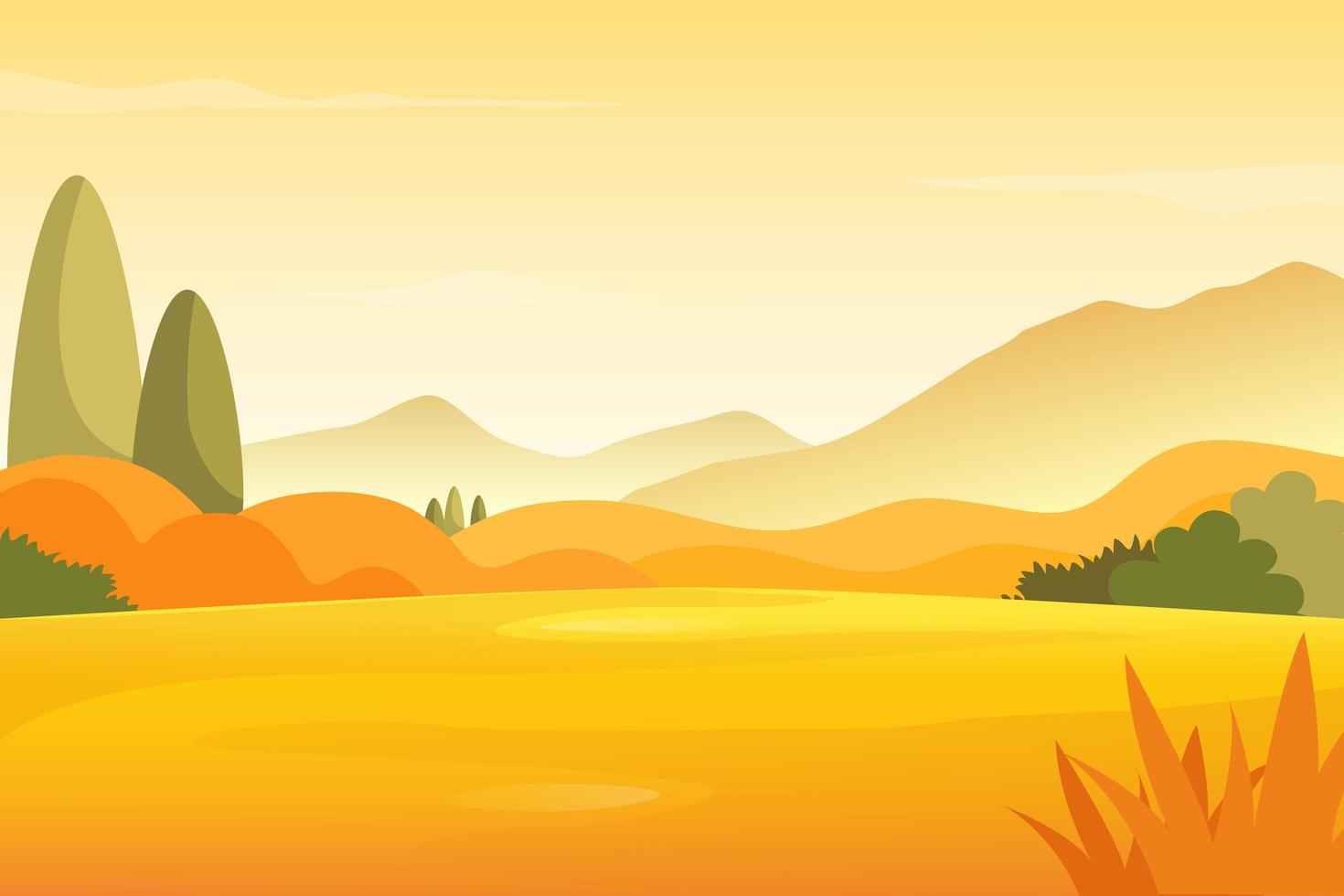 Otoño paisaje de pradera con fondo de montañas vector