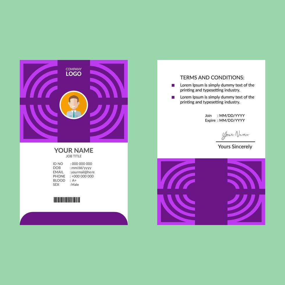 plantilla de diseño de tarjeta de identificación limpia púrpura y blanca vector