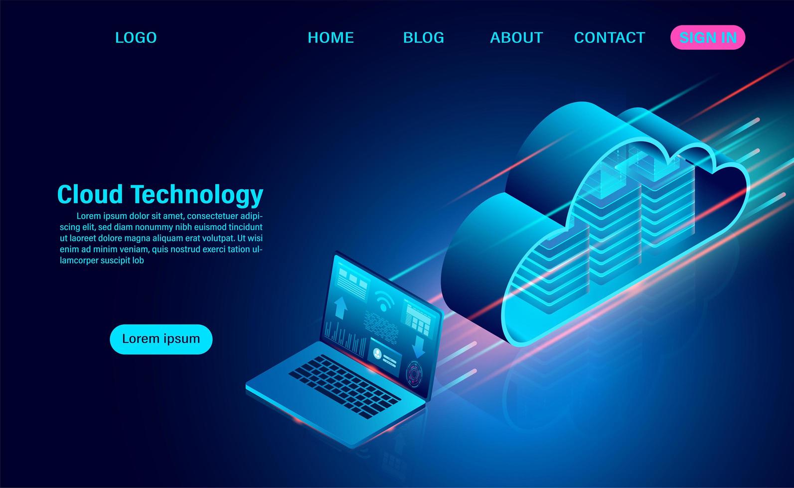 Cloud and Laptop Technology Concept vector