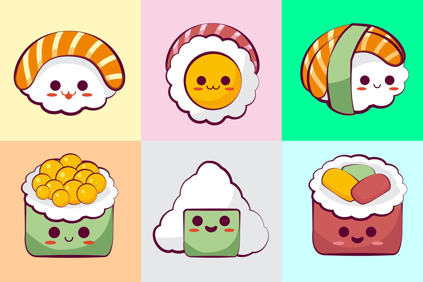 colección de sushi kawaii vector