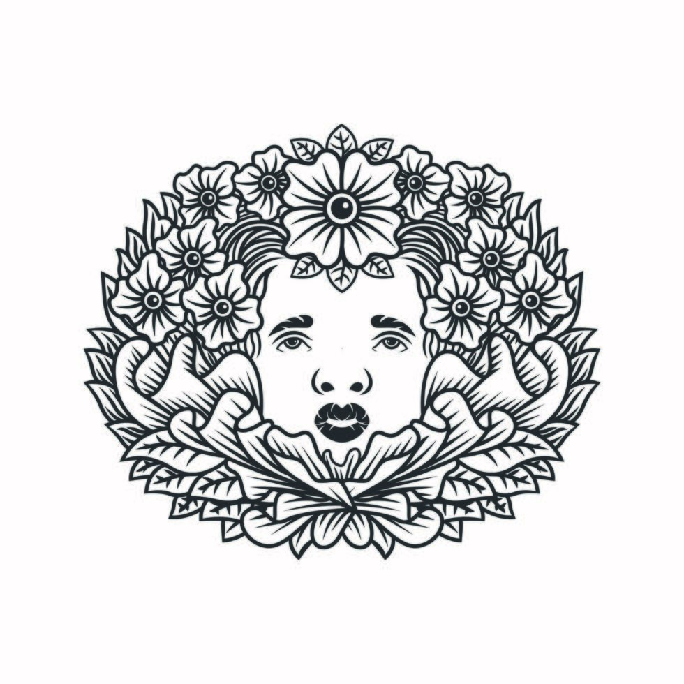 diseño floral decorativo de cabeza de mujer vector