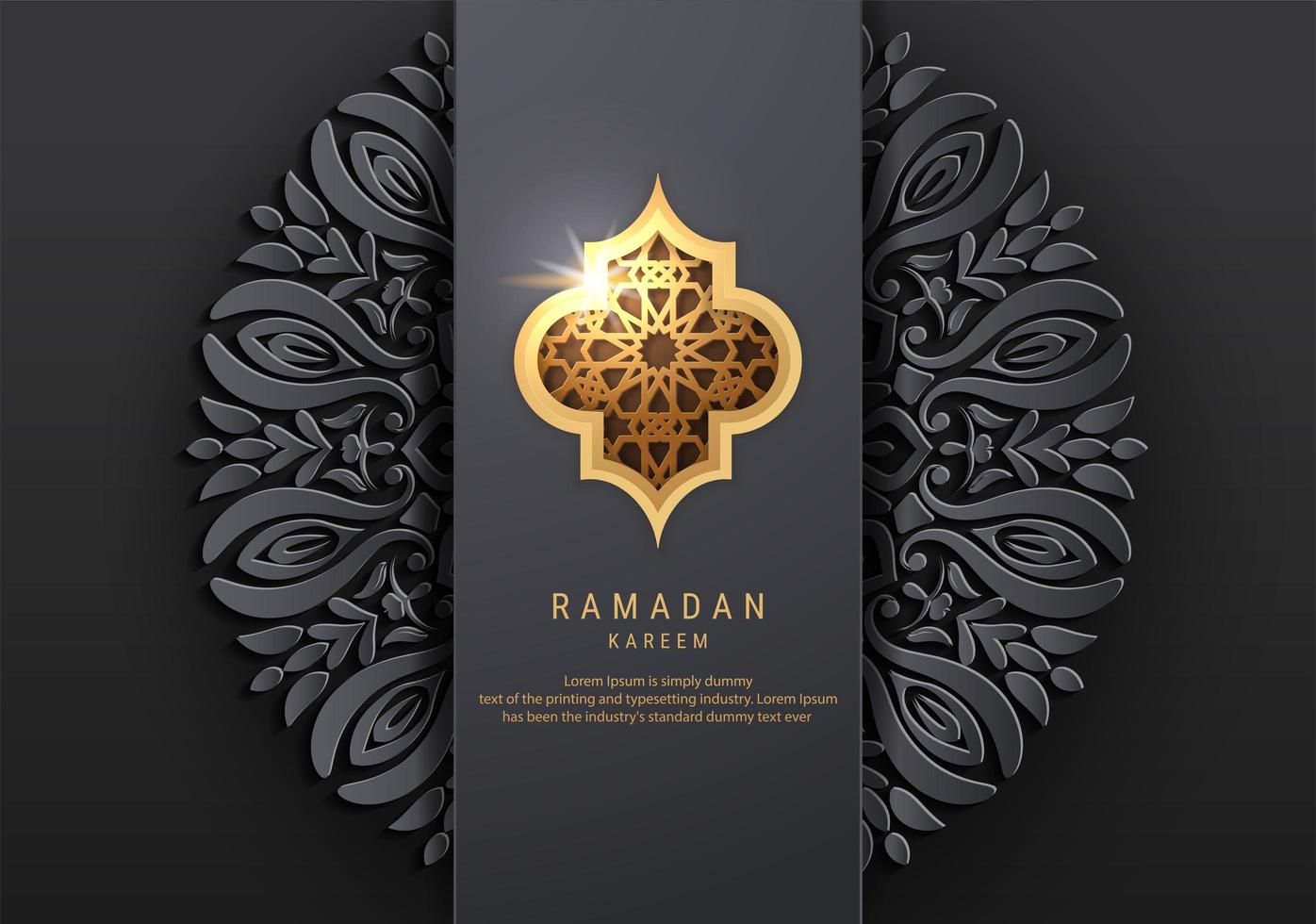 saludo de ramadan kareem adornado gris oscuro vector