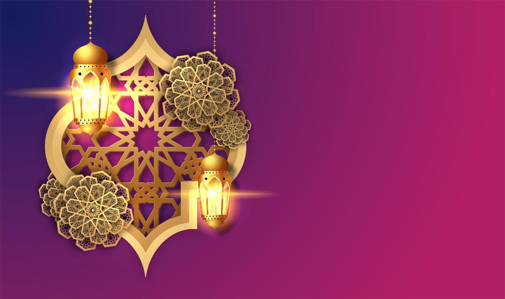 Pink and Purple Ramadan Kareem Lantern Card vector