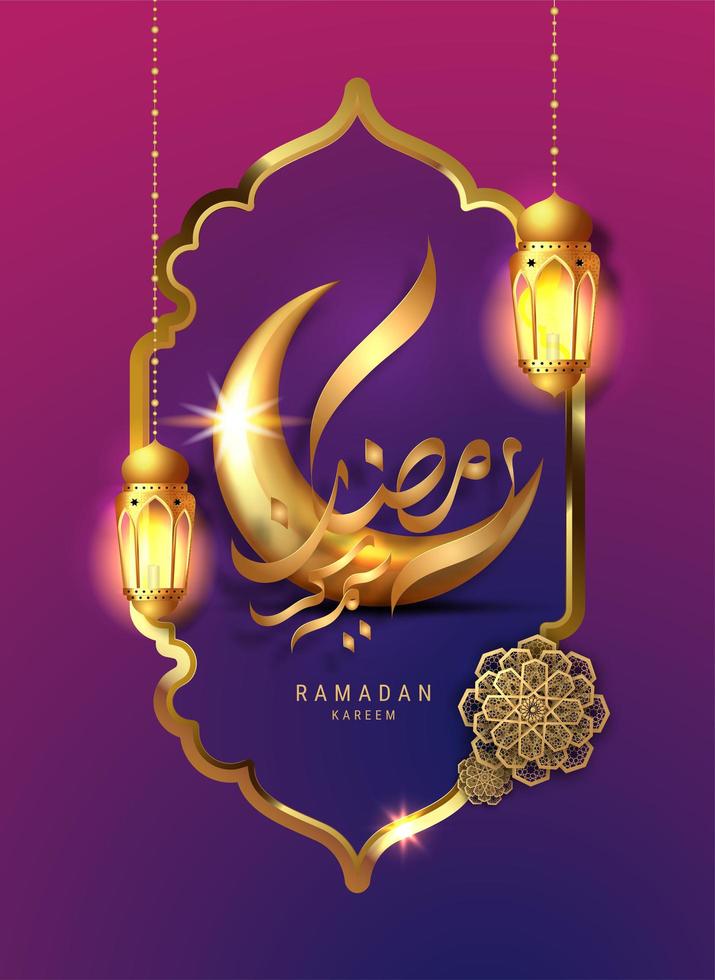 diseño de Ramadán Kareem con luna y linternas en gradiente vector